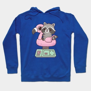 Cute Raccoon On Flamingo Pool Float Ride Machine Hoodie